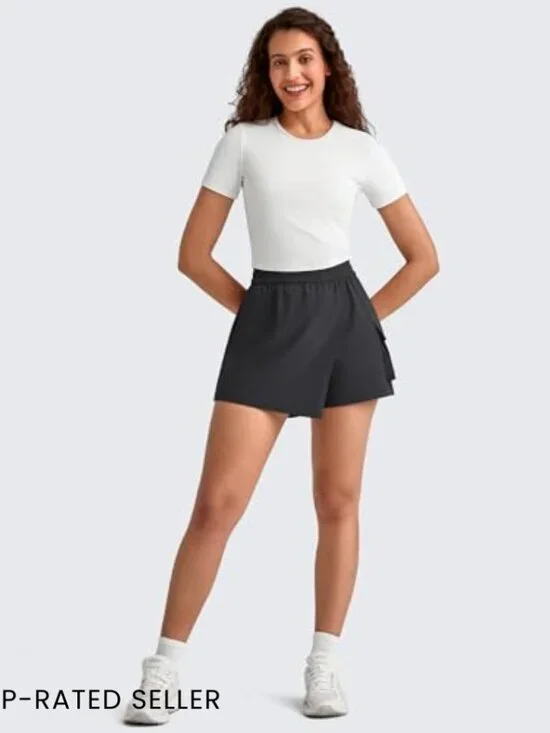 Wide Leg Skort with Cargo Pockets Active Tennis Hiking Casual Travel Wrap Front - Picture 6 of 7